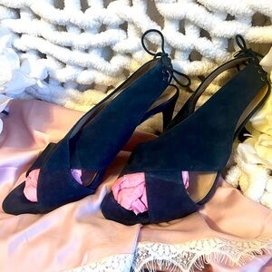 Ann Taylor Suede Laurie Crossover Heels- Navy Size 11